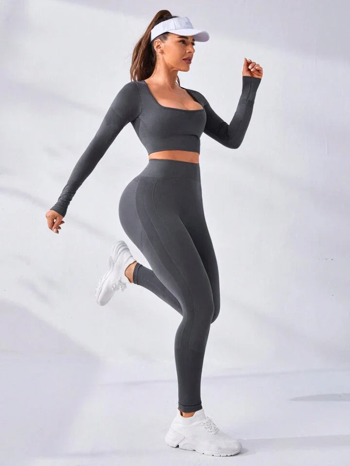 Seamless High Stretch Scoop Neck Sports Set Workout Set