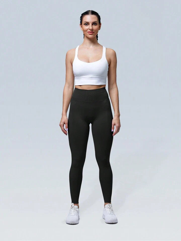 Solid Color High Waist Wrapped Sports Leggings
