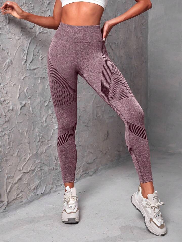 Seamless High Stretch Tummy Control Sports Leggings With Wide Waistband