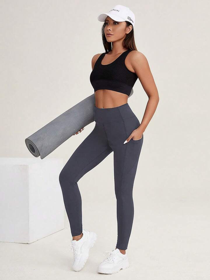 Wide Waistband Phone Pocket Side Sports Leggings