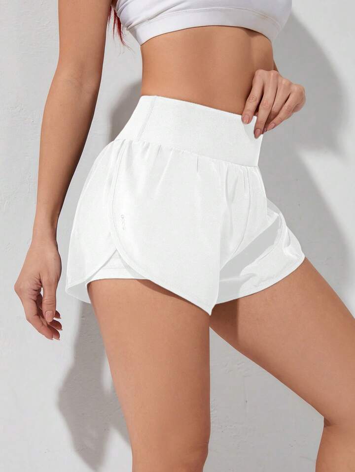 Running Solid Color Sports Shorts With Built-In Lining, Summer
