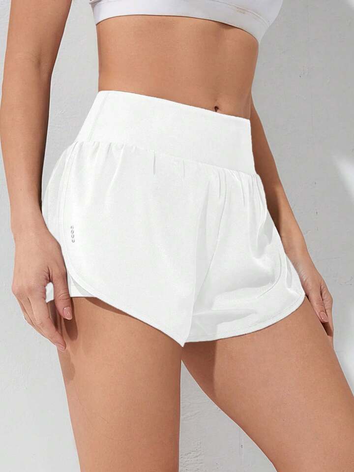 Running Solid Color Sports Shorts With Built-In Lining, Summer