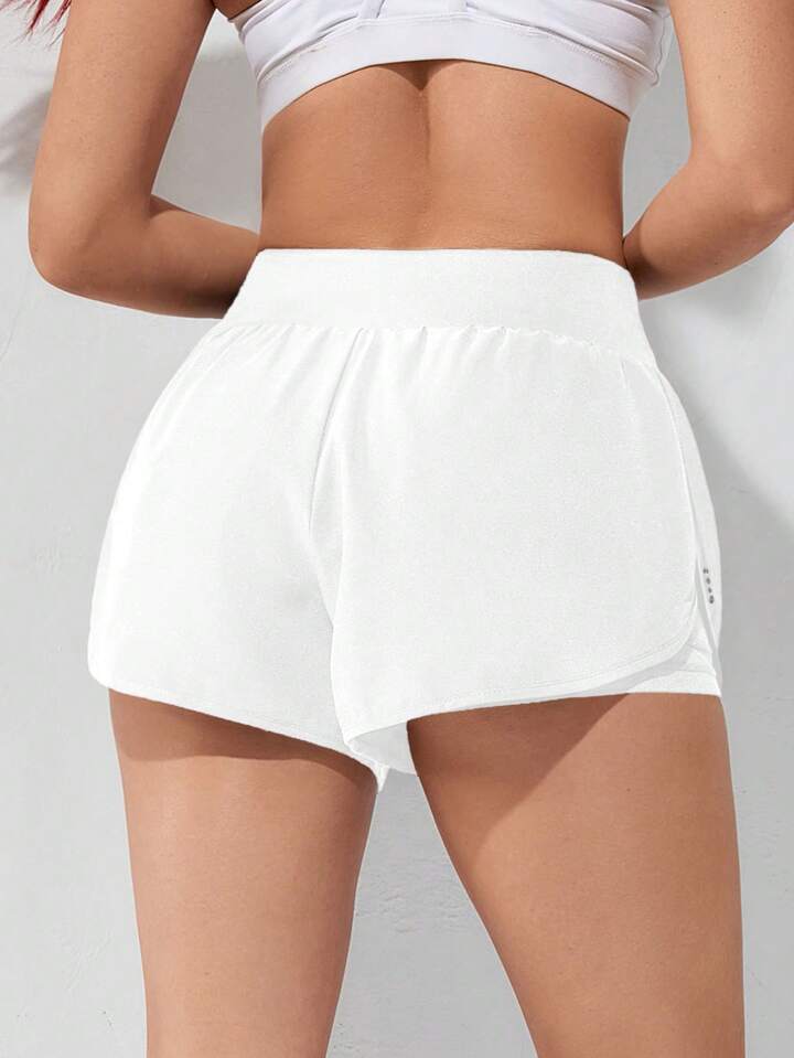 Running Solid Color Sports Shorts With Built-In Lining, Summer