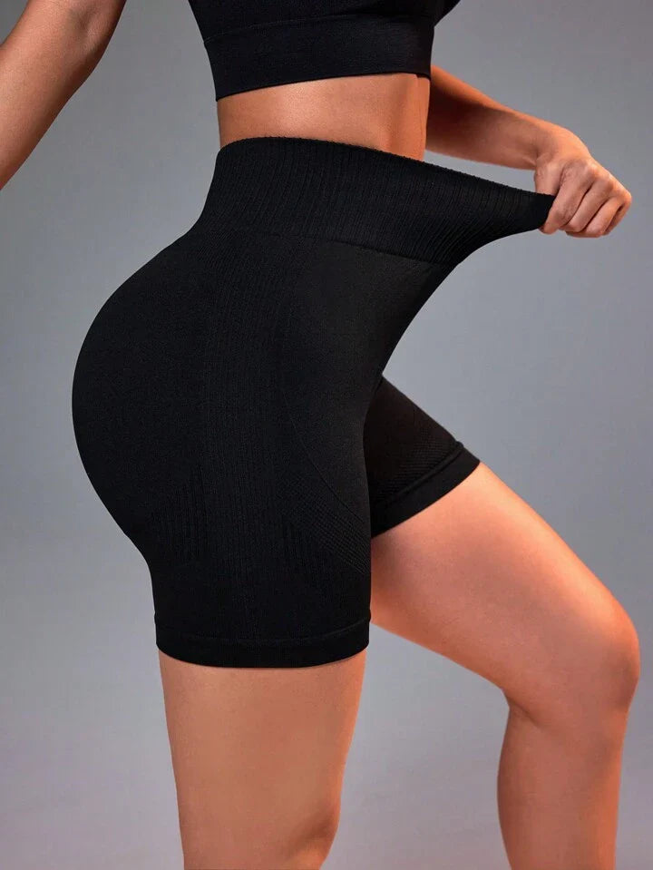 Solid Color Seamless Sports Shorts, Slim Fit, Suitable For Daily Wear Booty Shorts