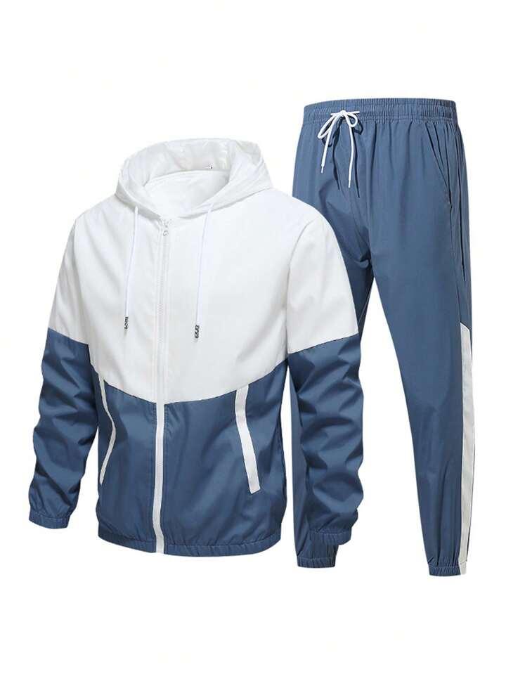 Men's Windproof And Breathable Sports Hooded Jacket And Pants Set