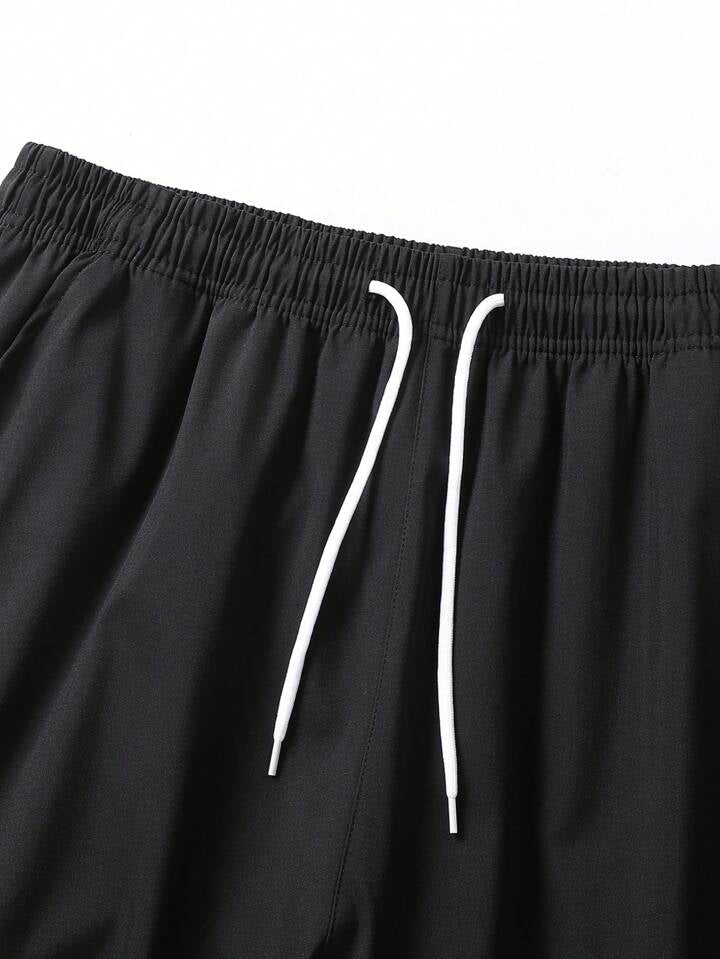 Men Two Tone Drawstring Hooded Sports Jacket & Sweatpants Gym Clothes