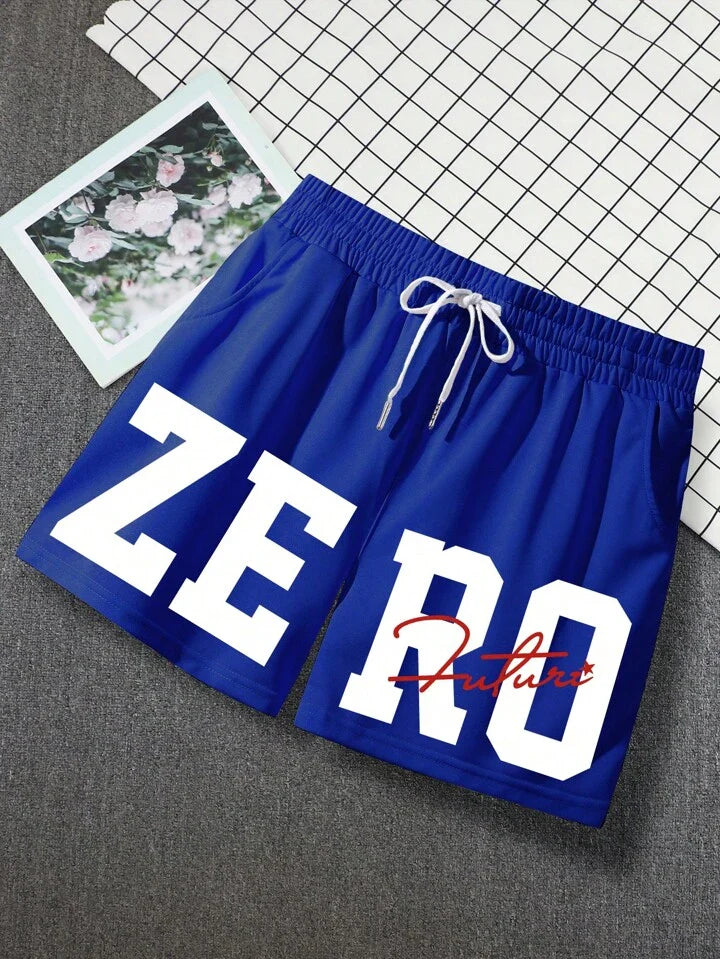 Homme Men Loose Fit Drawstring Waist Jogger Shorts With Letter Print