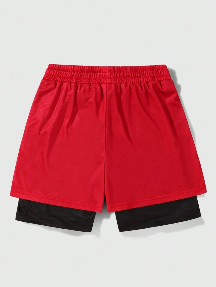 Goth Men Striped & Letter Graphic Drawstring Waist Mesh Shorts