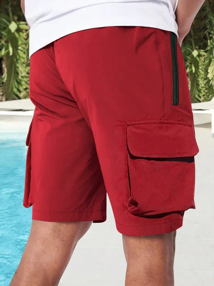 Men'S Solid Color Drawstring Waist Cargo Shorts