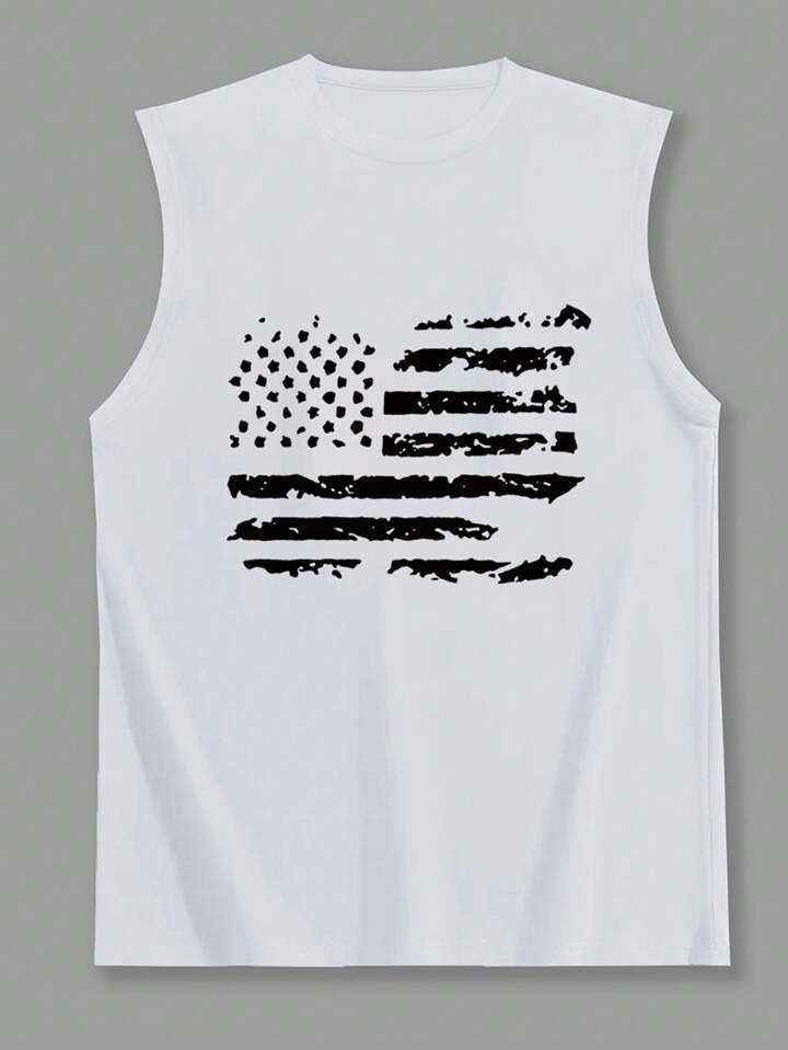 Men Summer Sports And Leisure American Flag Print Tank Top