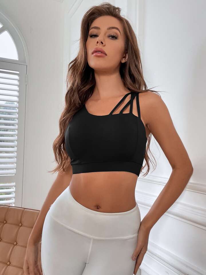 Trendy Medium Support Breathable Softness Asymmetrical Neck Sports Bra