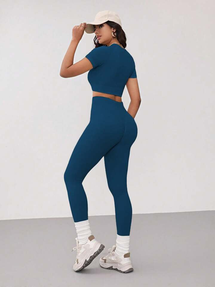 Seamless High Stretch Sports Tee & Leggings Gym Clothes