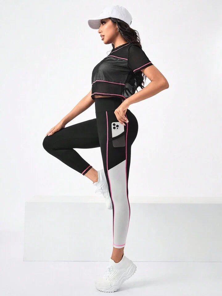 Running Colorblock Sports Tee & Phone Pocket Side Leggings
