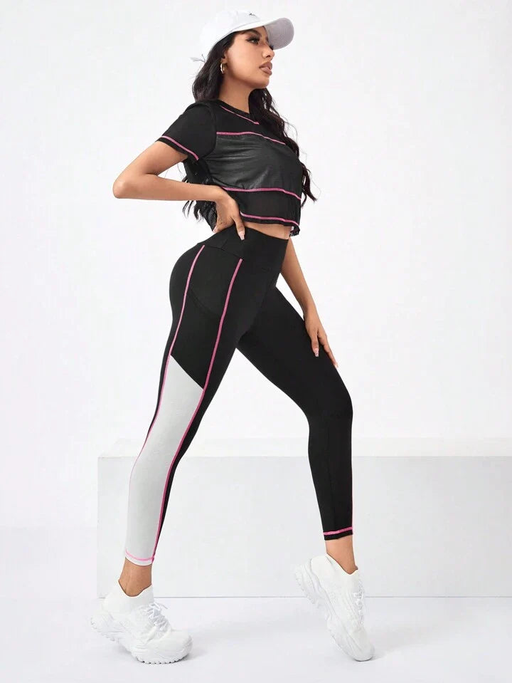 Running Colorblock Sports Tee & Phone Pocket Side Leggings