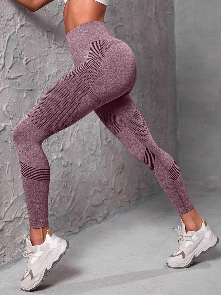 Seamless High Stretch Tummy Control Sports Leggings With Wide Waistband