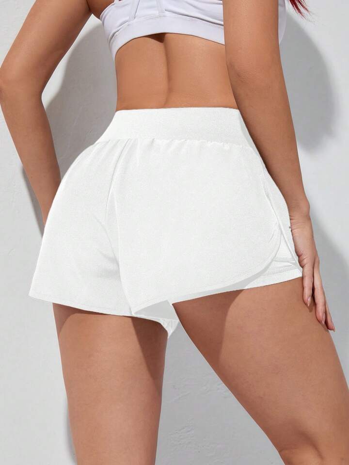 Running Solid Color Sports Shorts With Built-In Lining, Summer
