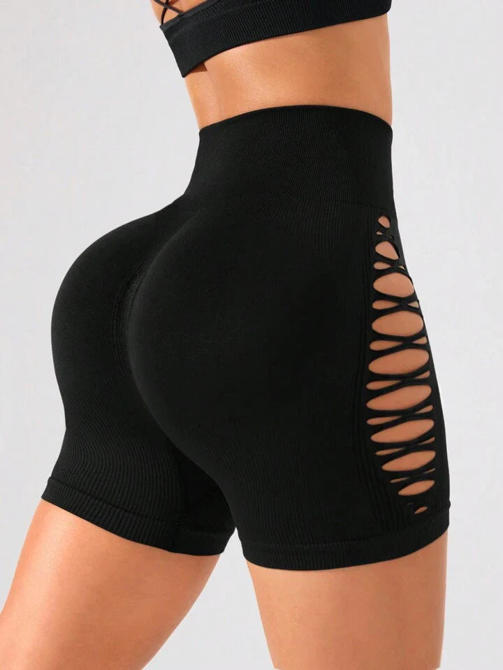 Seamless Simple Solid Color Hollow Out Sports Shorts Boot Shorts