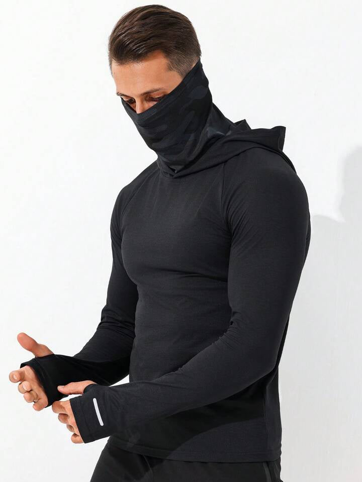 Men's Slim Fit Hooded Reflective Stripe Color Block Sports Sweatshirt