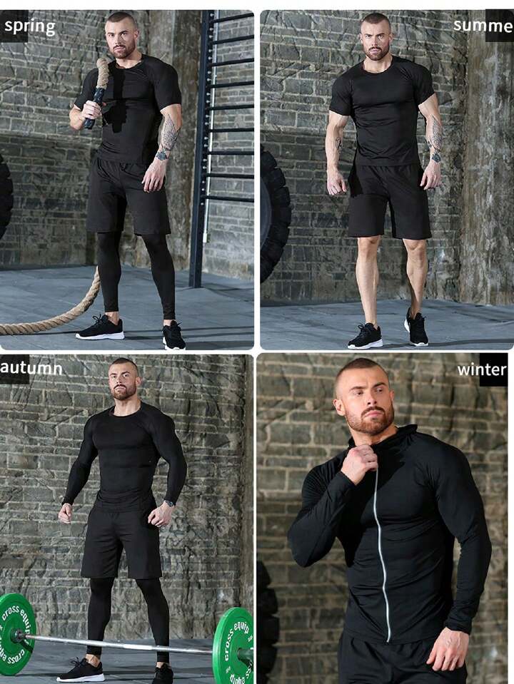 5pcs/Set Men's Sporting Suit, Quick-Dry Fitness Clothes For Compression &  Gym