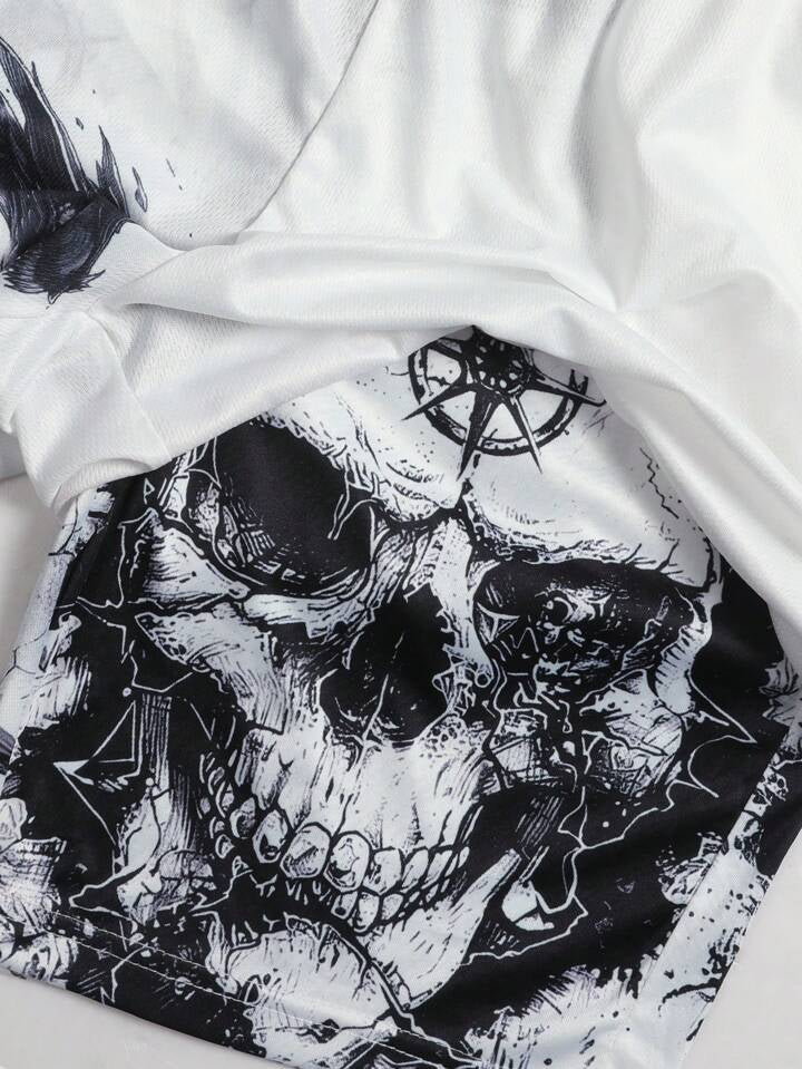 Goth Men Dragon Printed Athletic Basketball Mesh Shorts.
