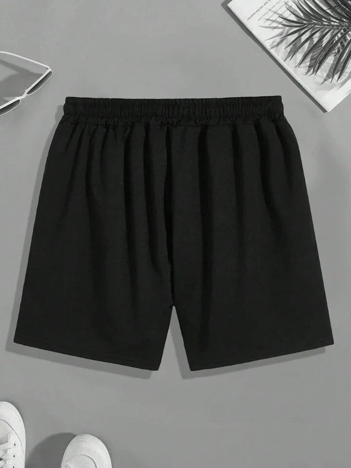 Homme Men Skull Print Drawstring Waist Shorts