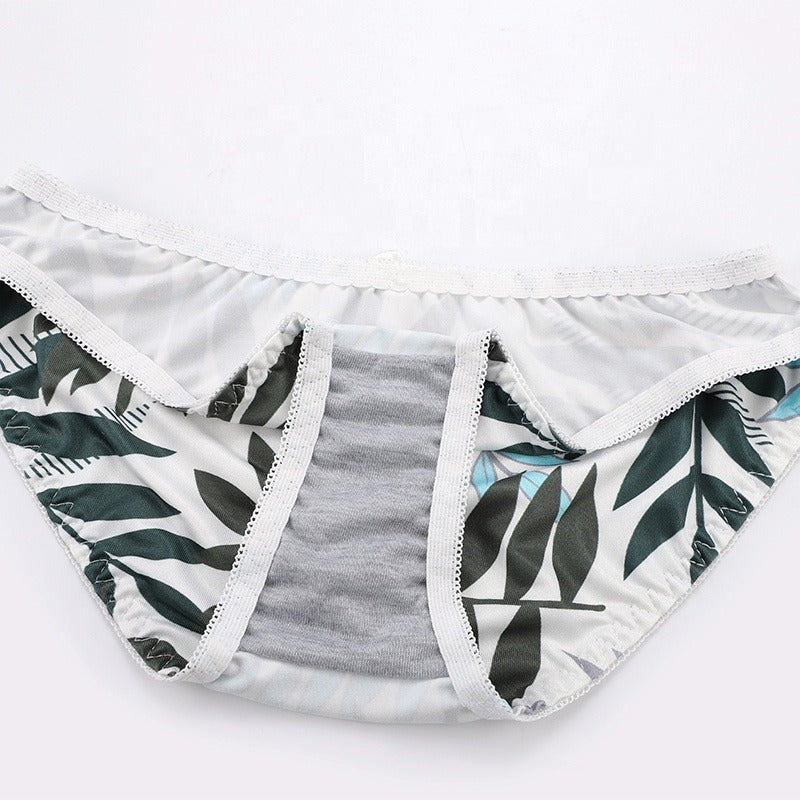 Leaf Print Underwire Embroidery Bra and Panty
